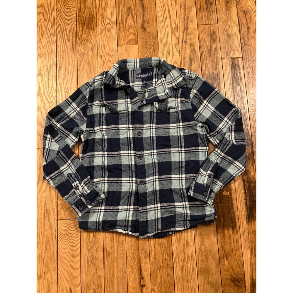 Industry Supply Co Mens Large Flannel Shirt Navy Blue Green Plaid Button Down‎